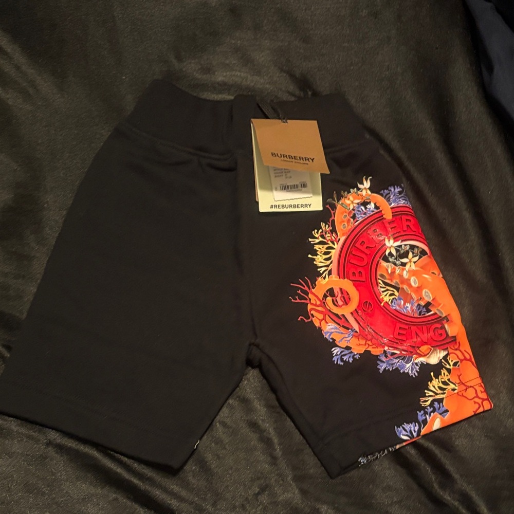 Burberry Black Kids Shorts with Orange & Purple Graphic